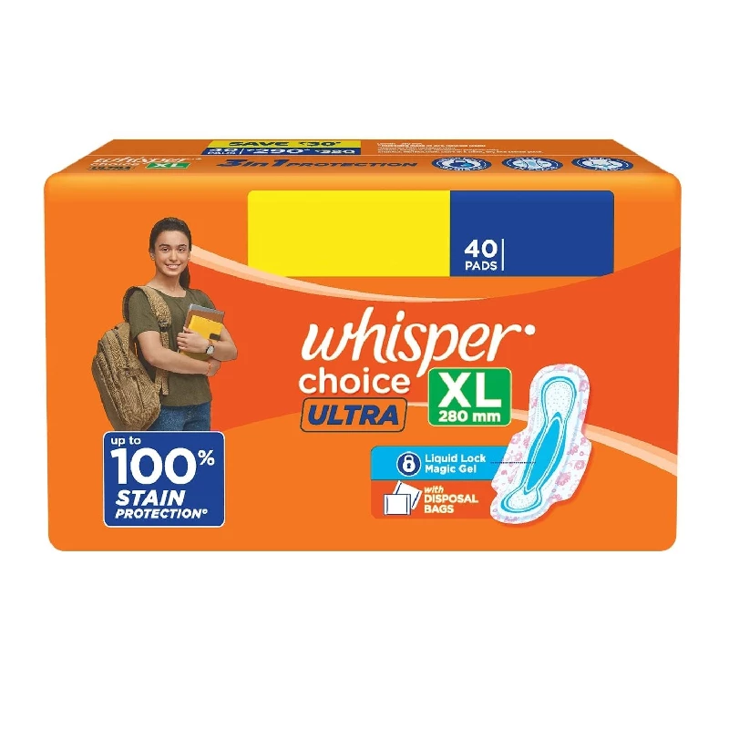 Whisper Choice Sanitary Pads with Wings, 40 Pads-1.webp